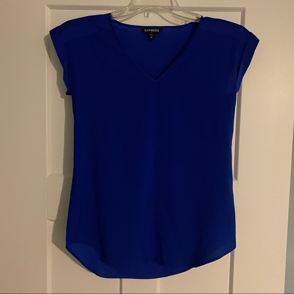 Express Tops - Express Silky V Neck Rolled sleeve Blouse